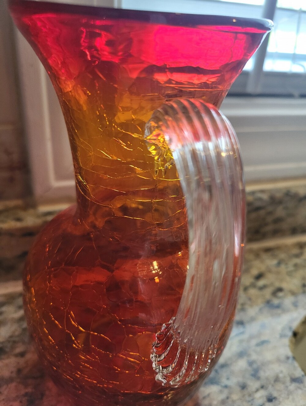 VTG. Blenko 7 Inch  Handblown Amberina  Crackle Glass Pitcher -Vase  Glass Art - Picture 16 of 16